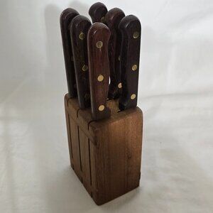 Vintage SantaFe No-Stain Steel JAPAN (6) Steak Knife Set w Wood Block